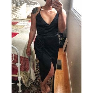Black satin wrap dress